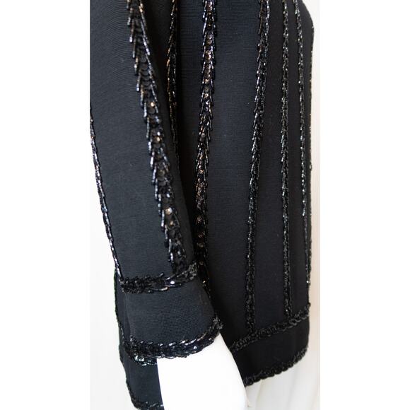 VINTAGE '60s Mod Black Wool Sequin + Beaded Black Long Sleeve Gogo Dress SMALL - Picture 8 of 9
